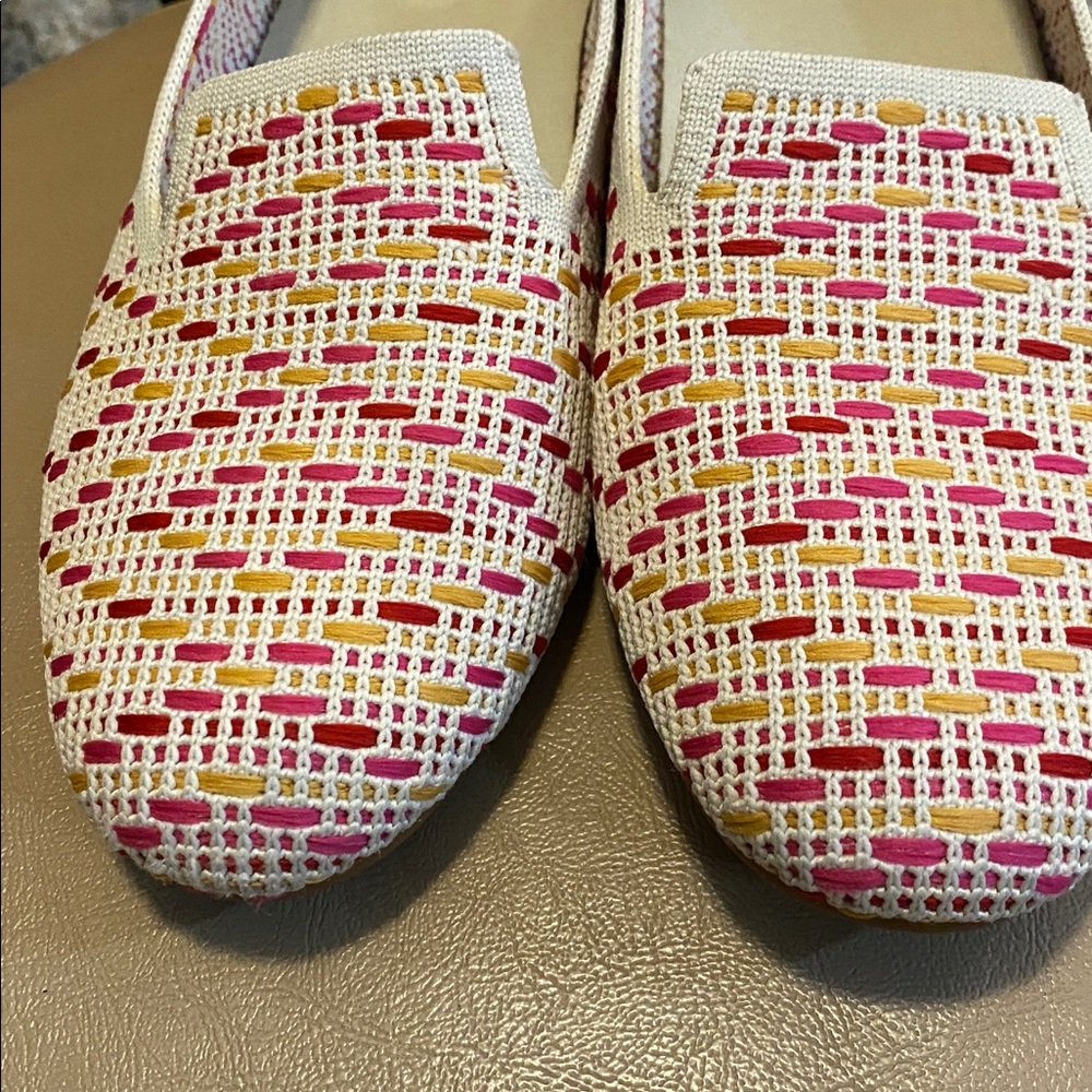 Vivaia Women's Patterned Slip-On Loafers in Cream with Pink & Yellow Accents - Picture 3 of 11